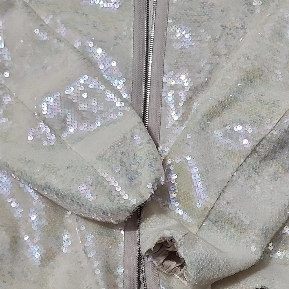 Zara Sequin Zip-Up Jacket in Cream